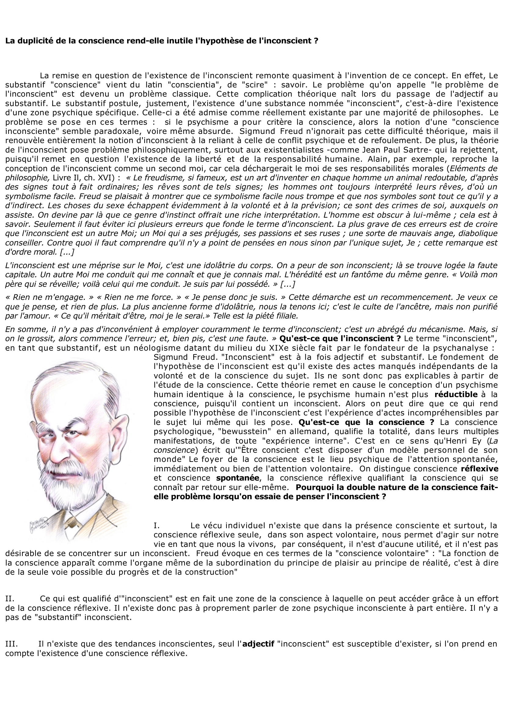 Prévisualisation du document La duplicité de la conscience rend-elle inutile l'hypothèse de l' inconscient	?