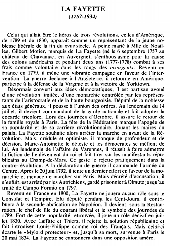 Prévisualisation du document LA FAYETTE(1757-1834) - BIOGRAPHIE.