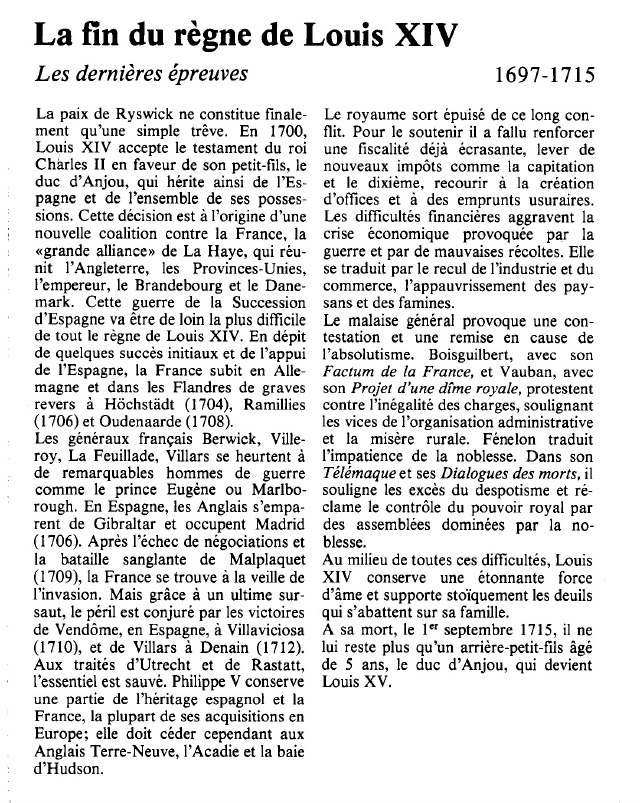 Prévisualisation du document La fin du règne de Louis XIVLes dernières épreuves.