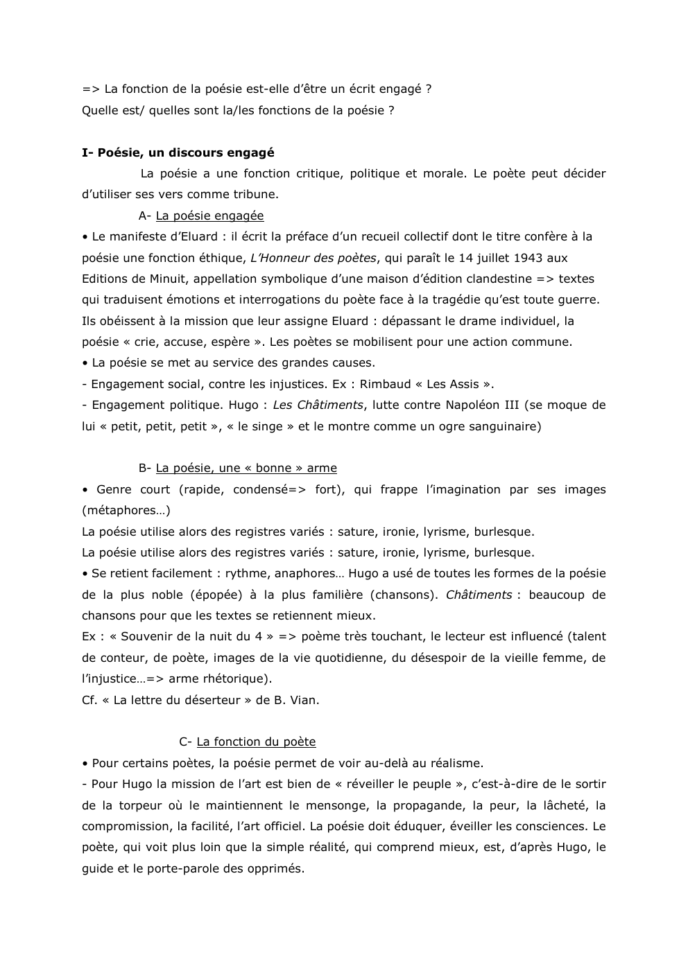 Prévisualisation du document => La fonction de la poésie est-elle d’être un écrit engagé ?
Quelle est/ quelles sont la/les fonctions de la...