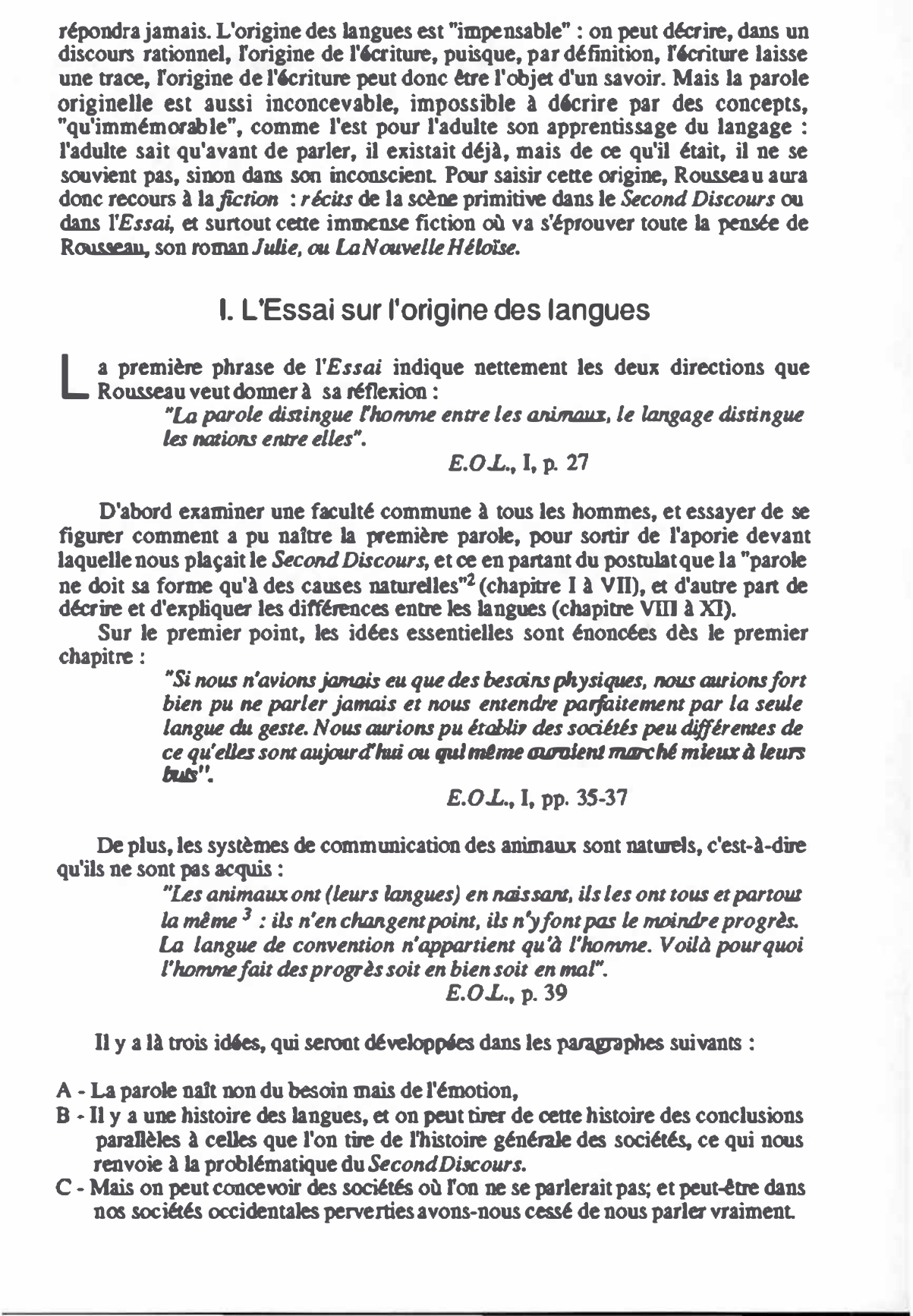 Prévisualisation du document La fonction du langage poétique, dans l'Essai sur l'Origine des Langues et la Nouvelle Héloïse, de Jean-Jacques Rousseau