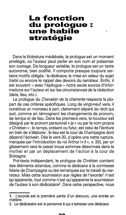Prévisualisation du document La fonction du prologue : une habile stratégie dans Le chevalier de la charrette de Chrétien de Troyes
