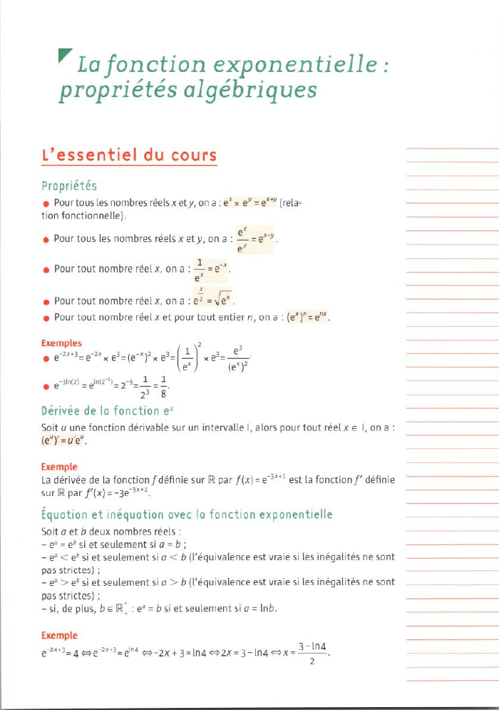 Prévisualisation du document "'La fonction exponentielle ·
propriétés algébriques
L'essentiel du cours
Propriétés
• Pour tous les nombres réels x ety, on a...