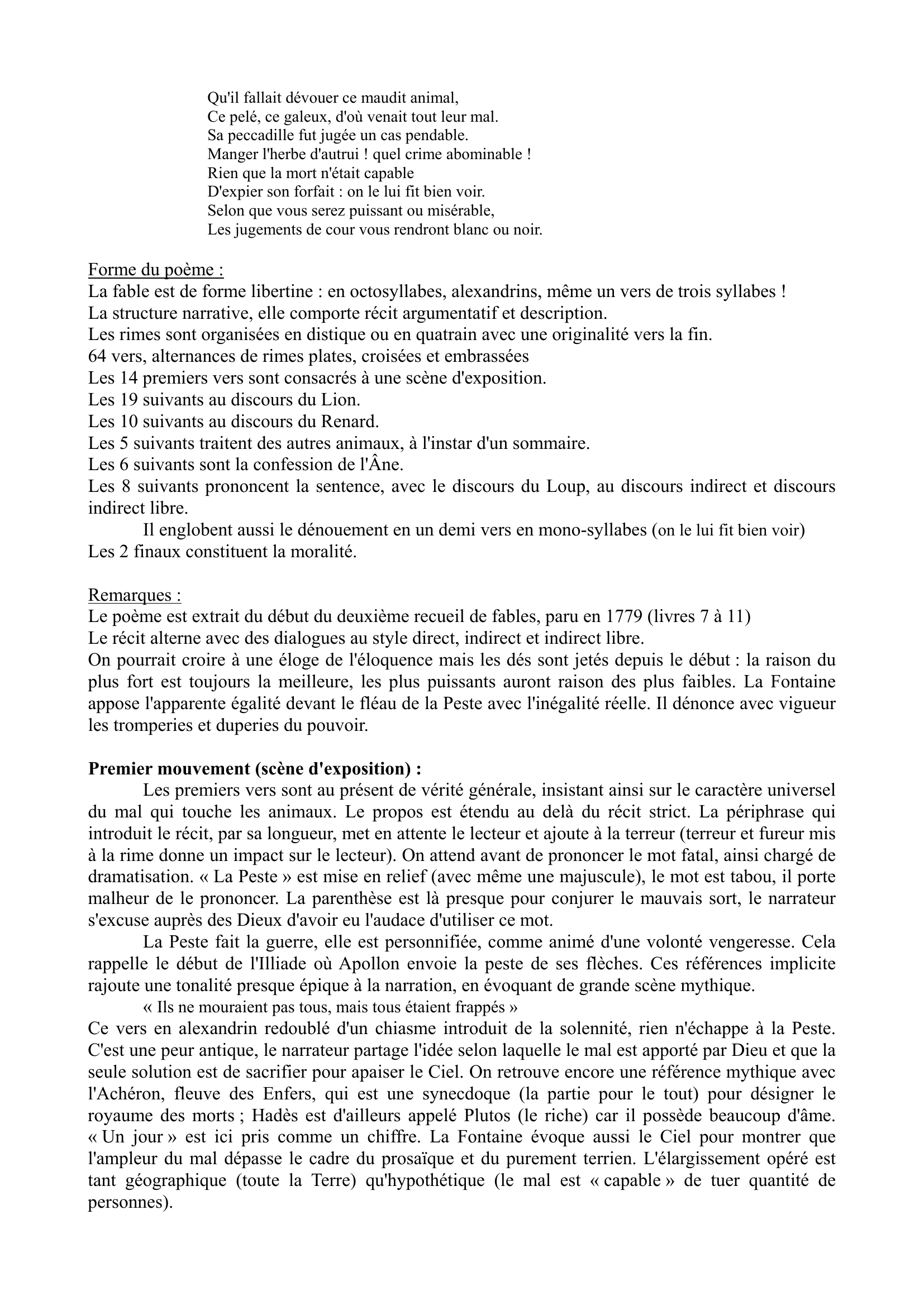 Prévisualisation du document La Fontaine : Les animaux malades de la peste (lecture analytique)