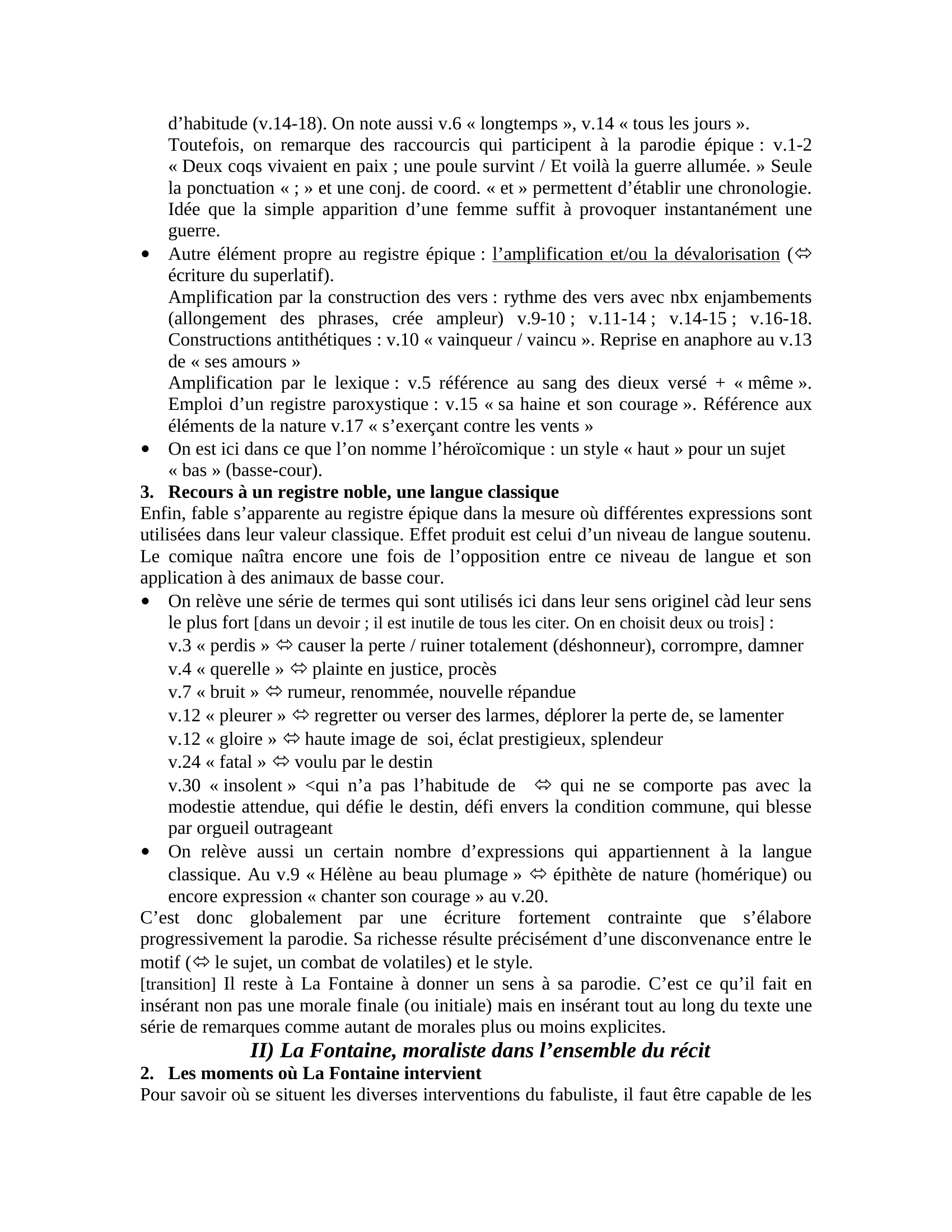 Prévisualisation du document LA FONTAINE « LES DEUX COQS » ELEMENTS DE CORRECTION  DU COMMENTAIRE COMPOSE
