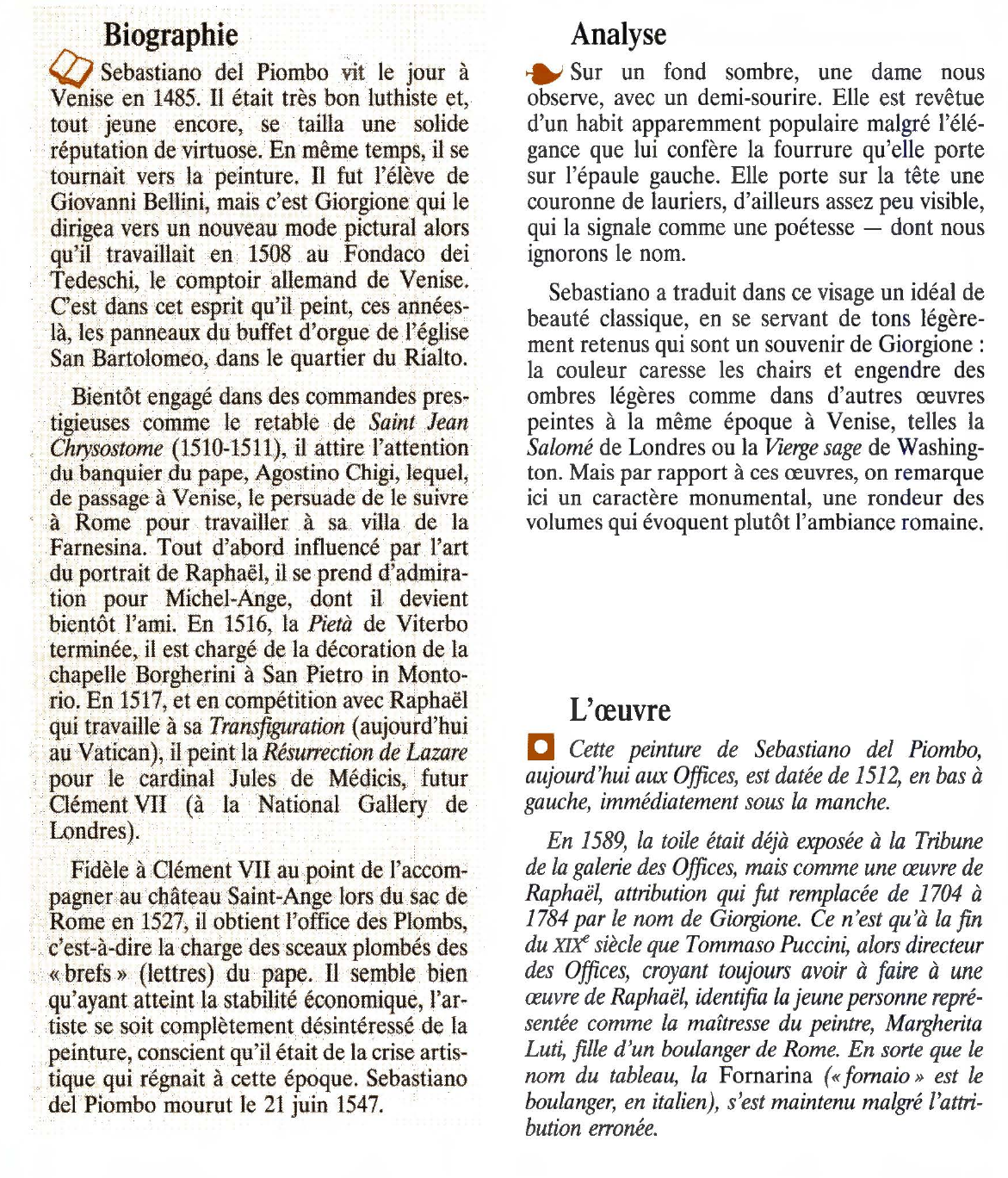 Prévisualisation du document LA FORNARINA de Sebastiatto del Piombo