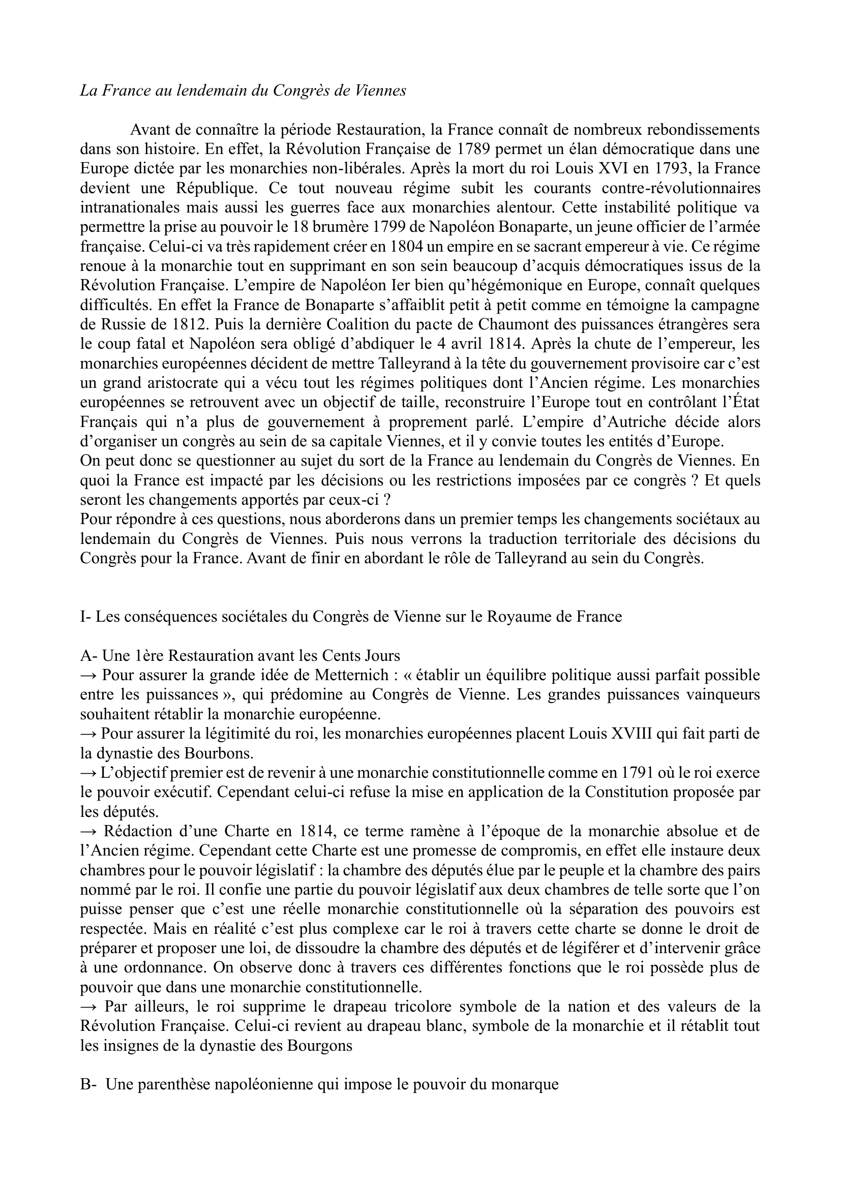 Prévisualisation du document La France au lendemain du Congrès de Viennes