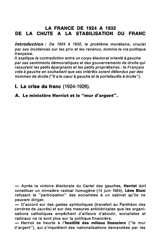 Prévisualisation du document LA FRANCE DE 1924 A 1932 DE LA CHUTE A LA STABILISATION DU FRANC