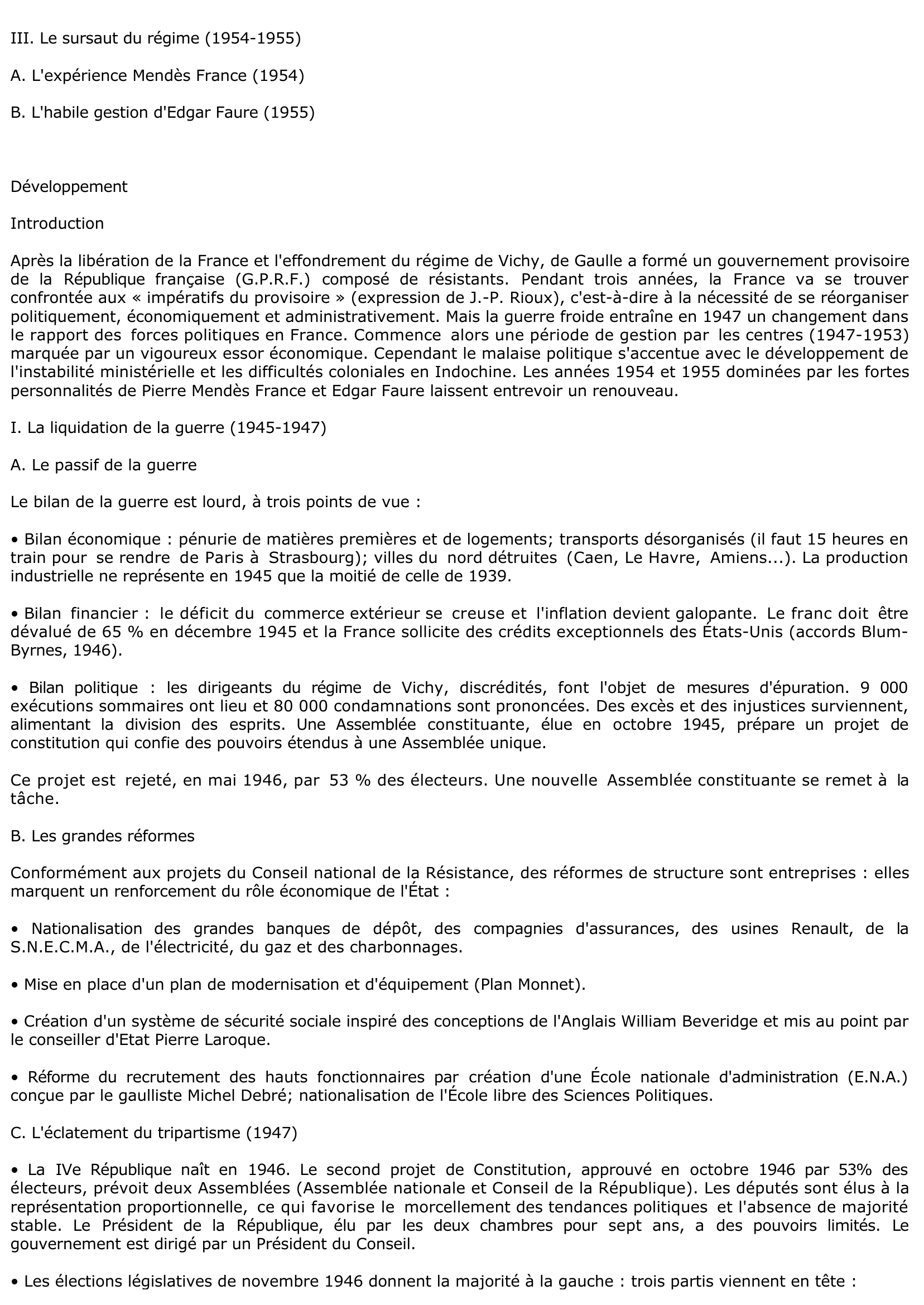 Prévisualisation du document LA FRANCE DE 1945 A 1955 (histoire)
