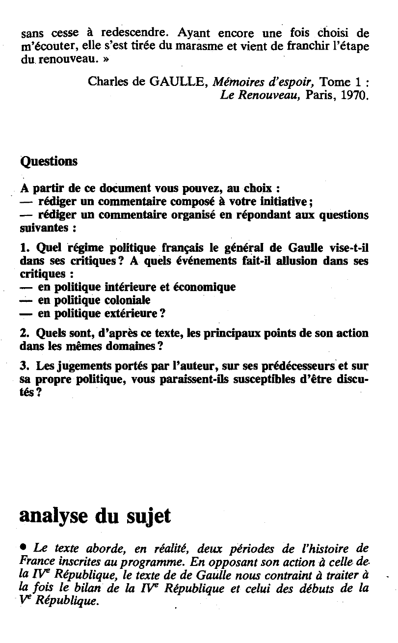 Prévisualisation du document LA FRANCE DE 1958 À 1962: Charles de GAULLE, Mémoires d'espoir, Tome 1 : Le Renouveau
