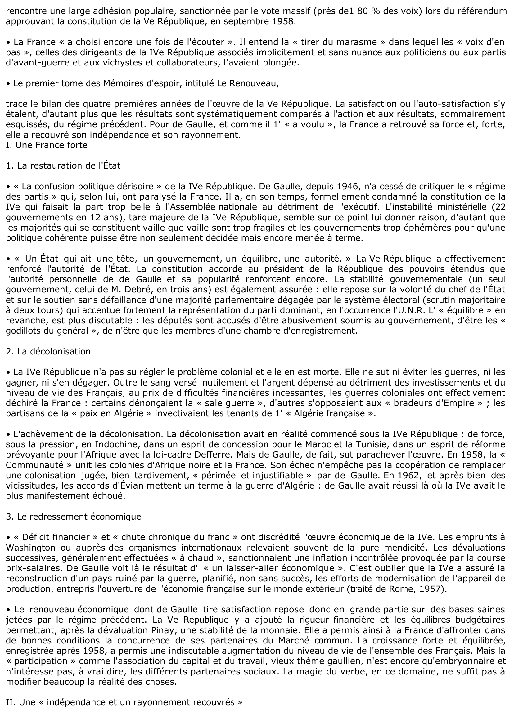 Prévisualisation du document LA FRANCE DE 1958 À 1962: Charles de GAULLE, Mémoires d'espoir, Tome 1 : Le Renouveau