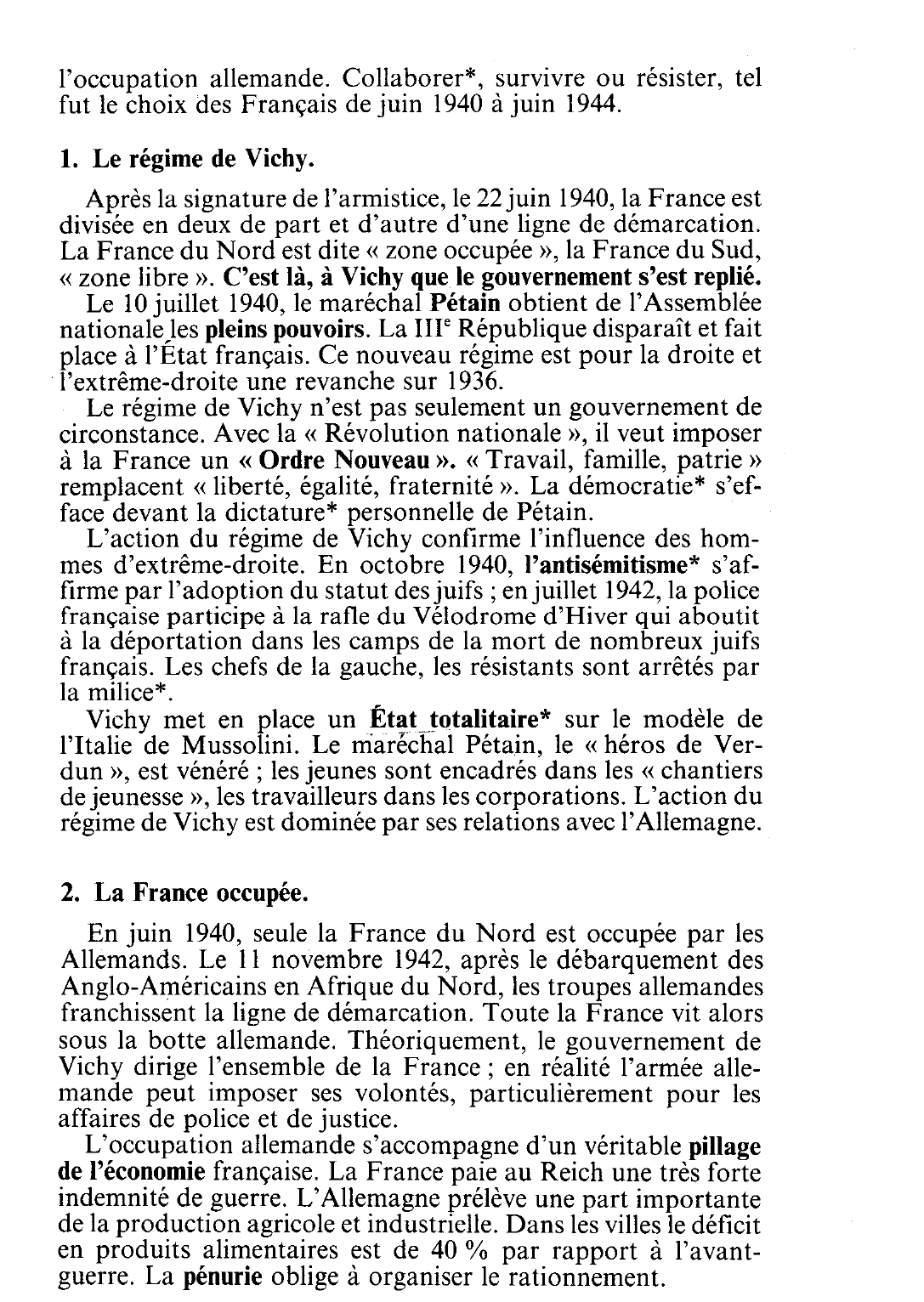 Prévisualisation du document La France de juin 1940 à juin 1944: régime de Vichy, France occupée, collaboration et résistance