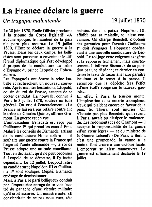 Prévisualisation du document La France déclare la guerre:Un tragique malentendu.