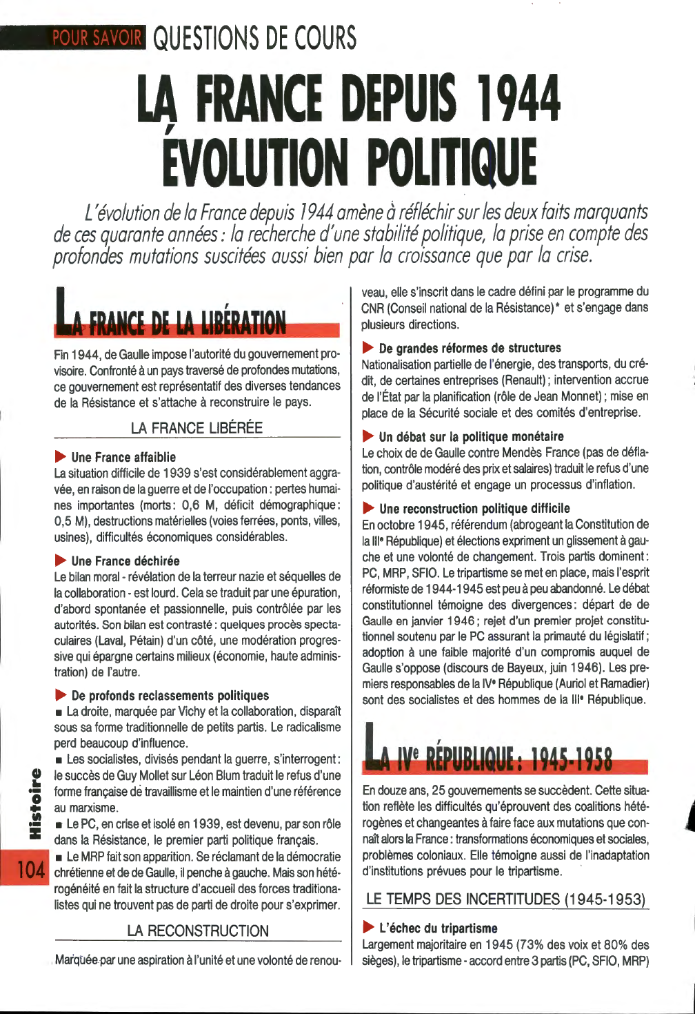 Prévisualisation du document LA FRANCE DEPUIS 1944 ÉVOLUTION POLITIQUE