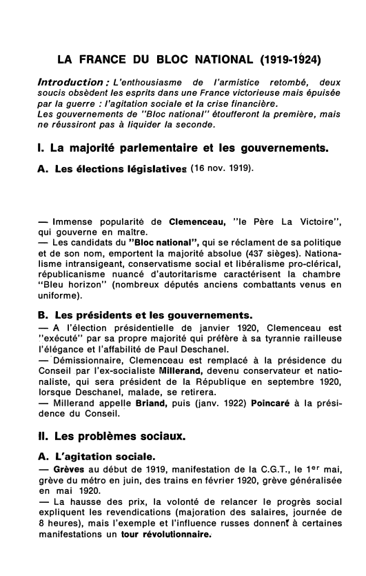 Prévisualisation du document LA FRANCE DU BLOC NATIONAL (1919-1924)