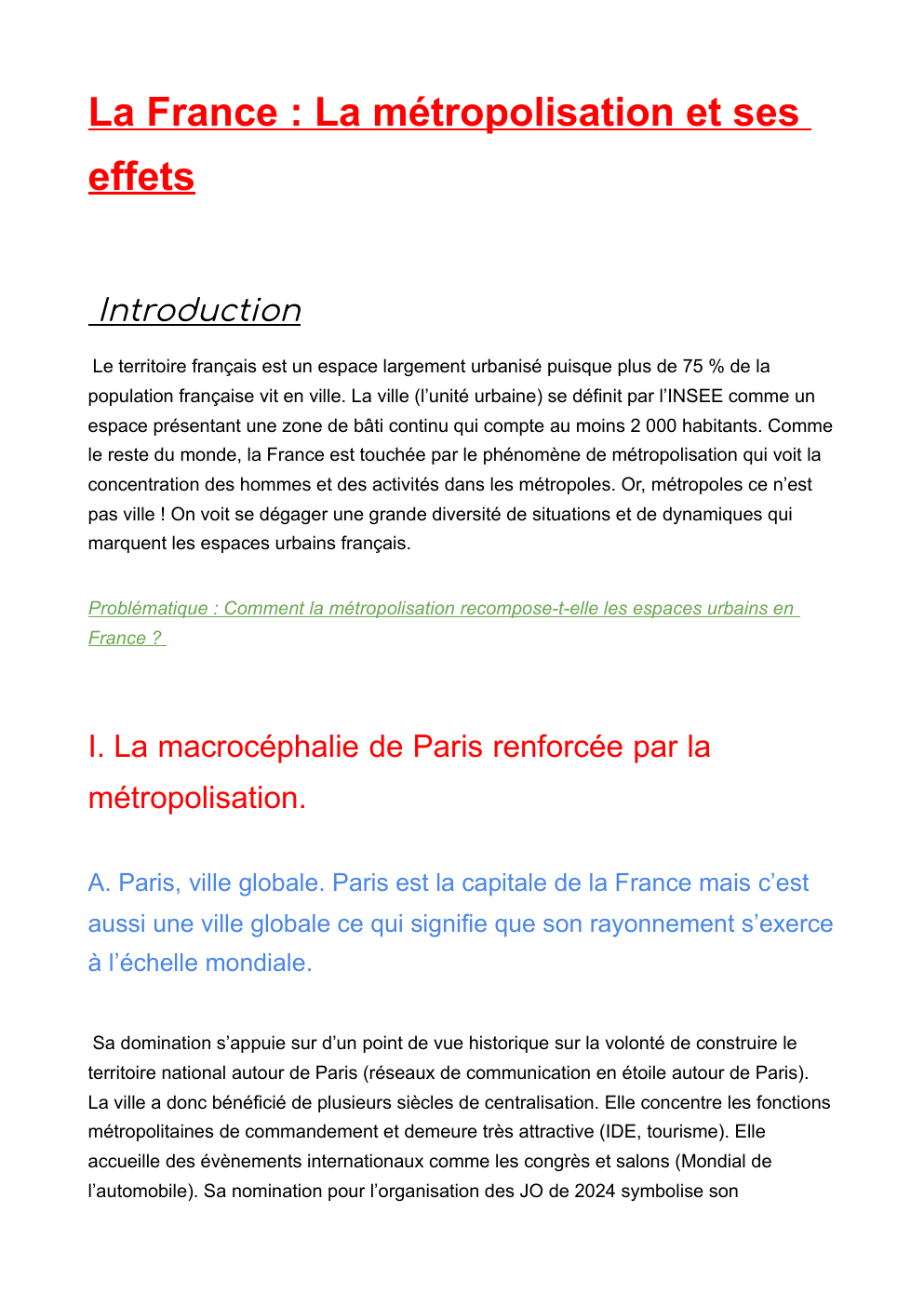 Prévisualisation du document La France : la métropolisation et ses effets