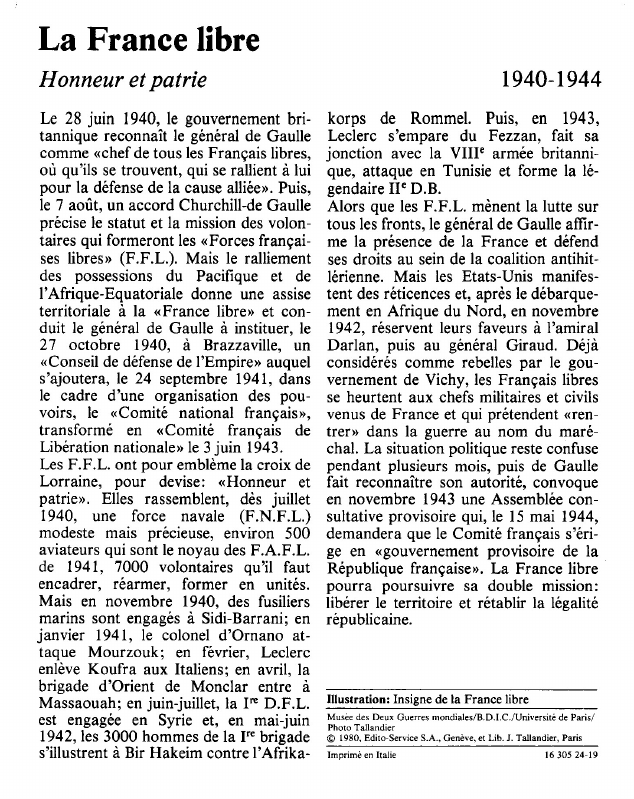 Prévisualisation du document La France libreHonneur et patrie.