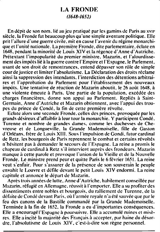 Prévisualisation du document LA FRONDE(1648-1652) - HISTOIRE.