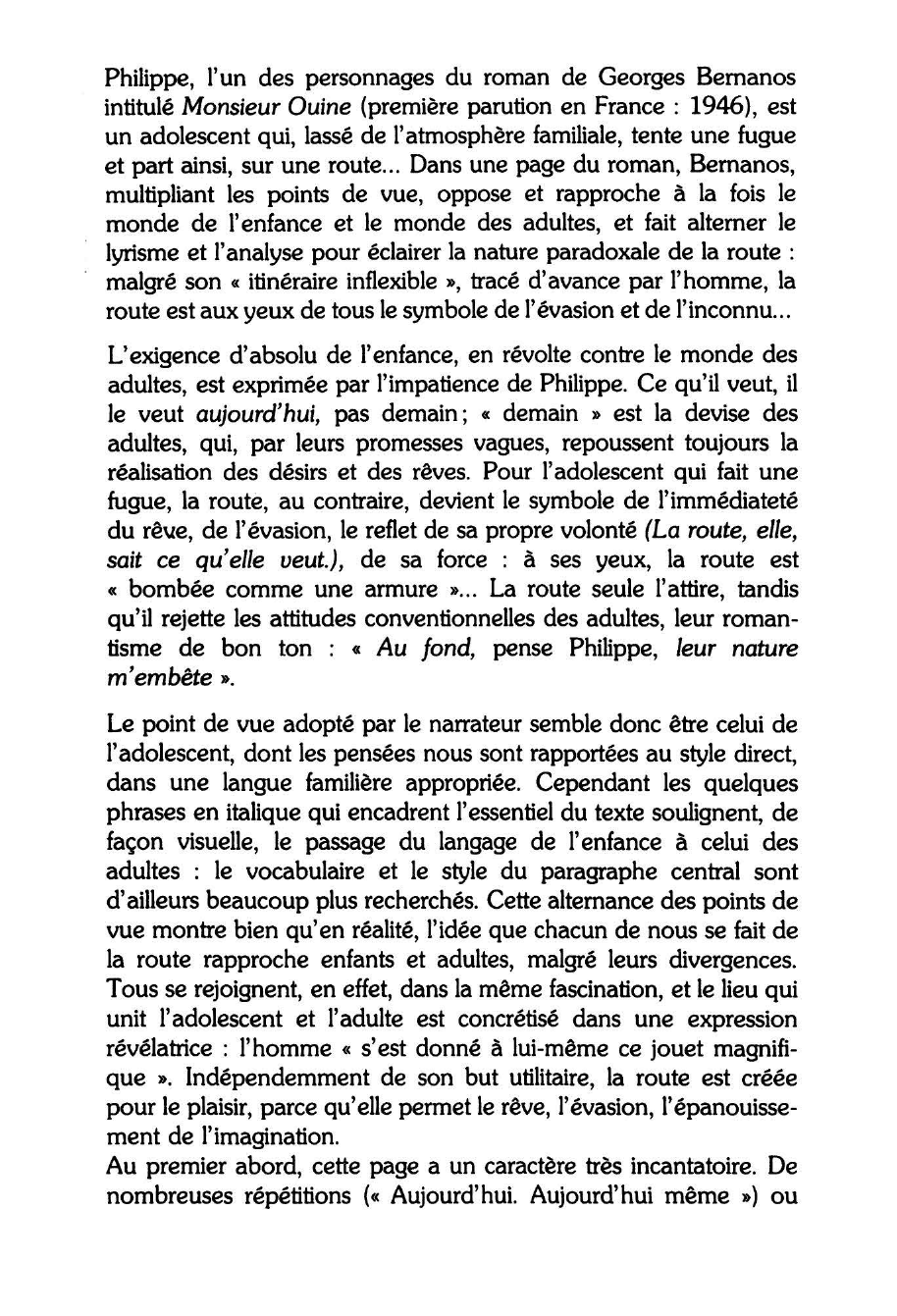 Prévisualisation du document LA FUGUE - Georges BERNANOS, Monsieur Ouine