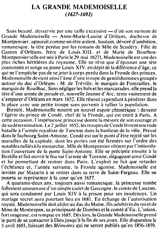 Prévisualisation du document LA GRANDE MADEMOISELLE( 1627-1693) - BIOGRAPHIE.