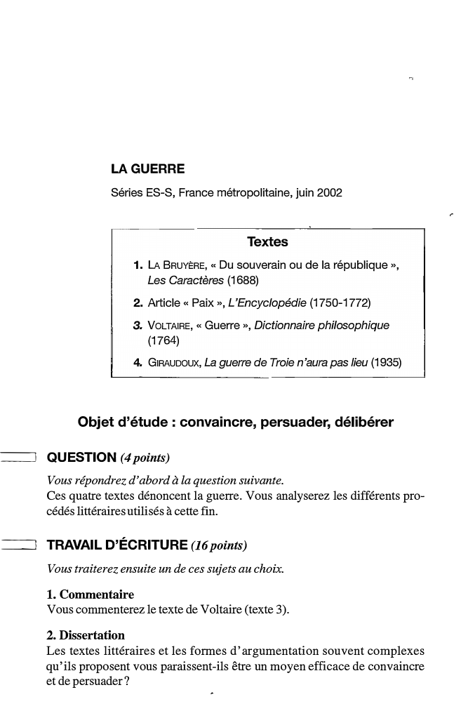 Prévisualisation du document LA GUERRE (corpus corrigé)