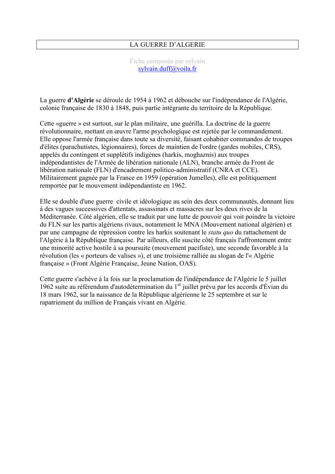 Prévisualisation du document LA GUERRE D'ALGERIEFiche composée par sylvainsylvain.