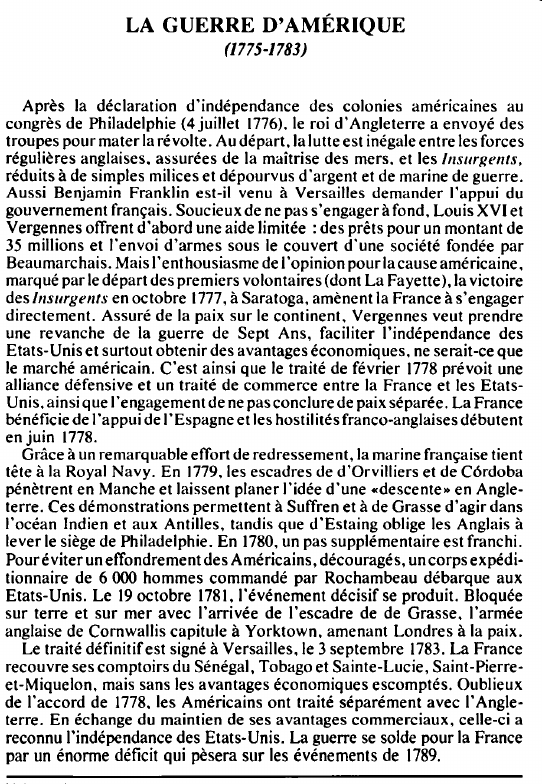 Prévisualisation du document LA GUERRE D'AMÉRIQUE(1775-1783) - HISTOIRE.
