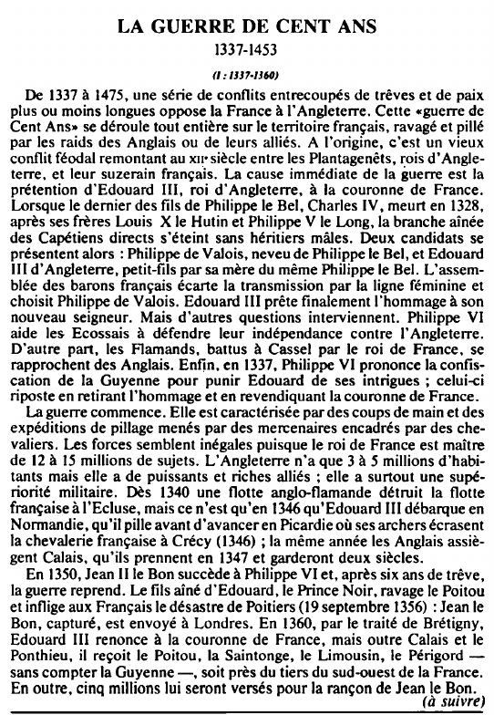 Prévisualisation du document LA GUERRE DE CENT ANS(1337-1360) - HISTOIRE.