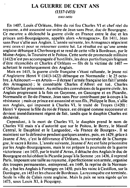 Prévisualisation du document LA GUERRE DE CENT ANS(1337-1453)(1411-1453) - HISTOIRE.