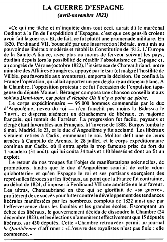 Prévisualisation du document LA GUERRE D'ESPAGNE(avril-novembre 1823) - HISTOIRE.