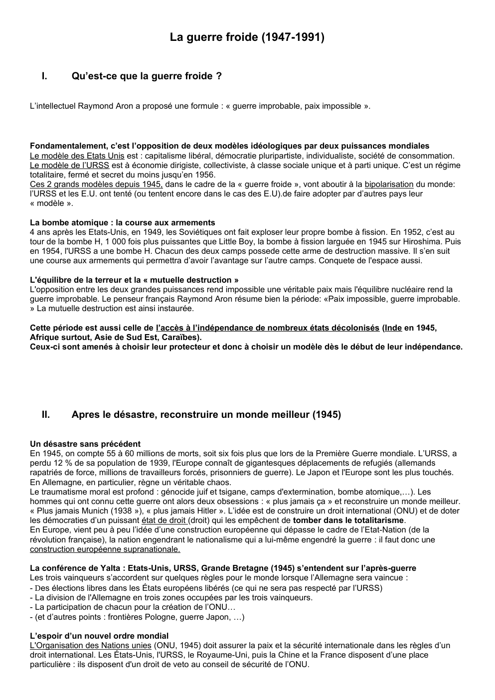 Prévisualisation du document La guerre froide (1947-1991) I.  Qu’est-ce que la guerre froide ?