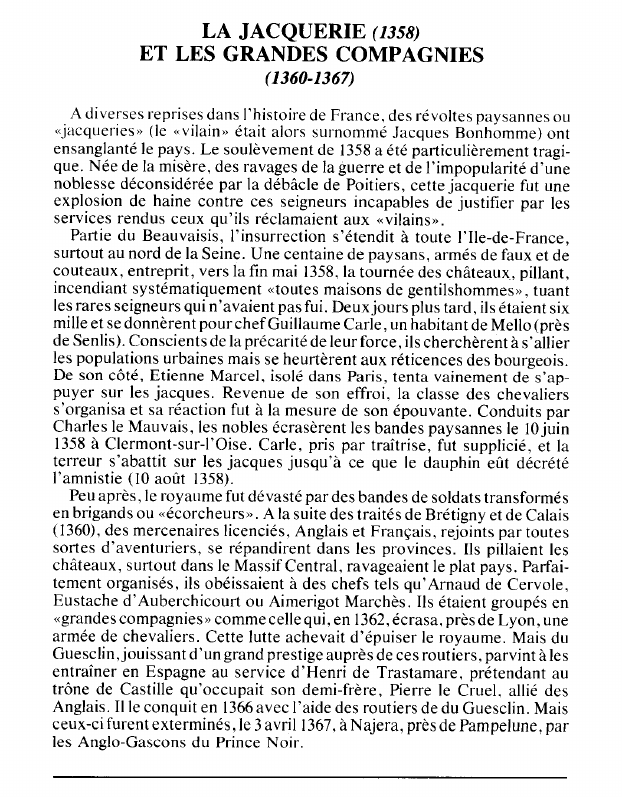 Prévisualisation du document LA JACQUERIE ( 1358)ET LES GRANDES COMPAGNIES( 1360-1367) - HISTOIRE.