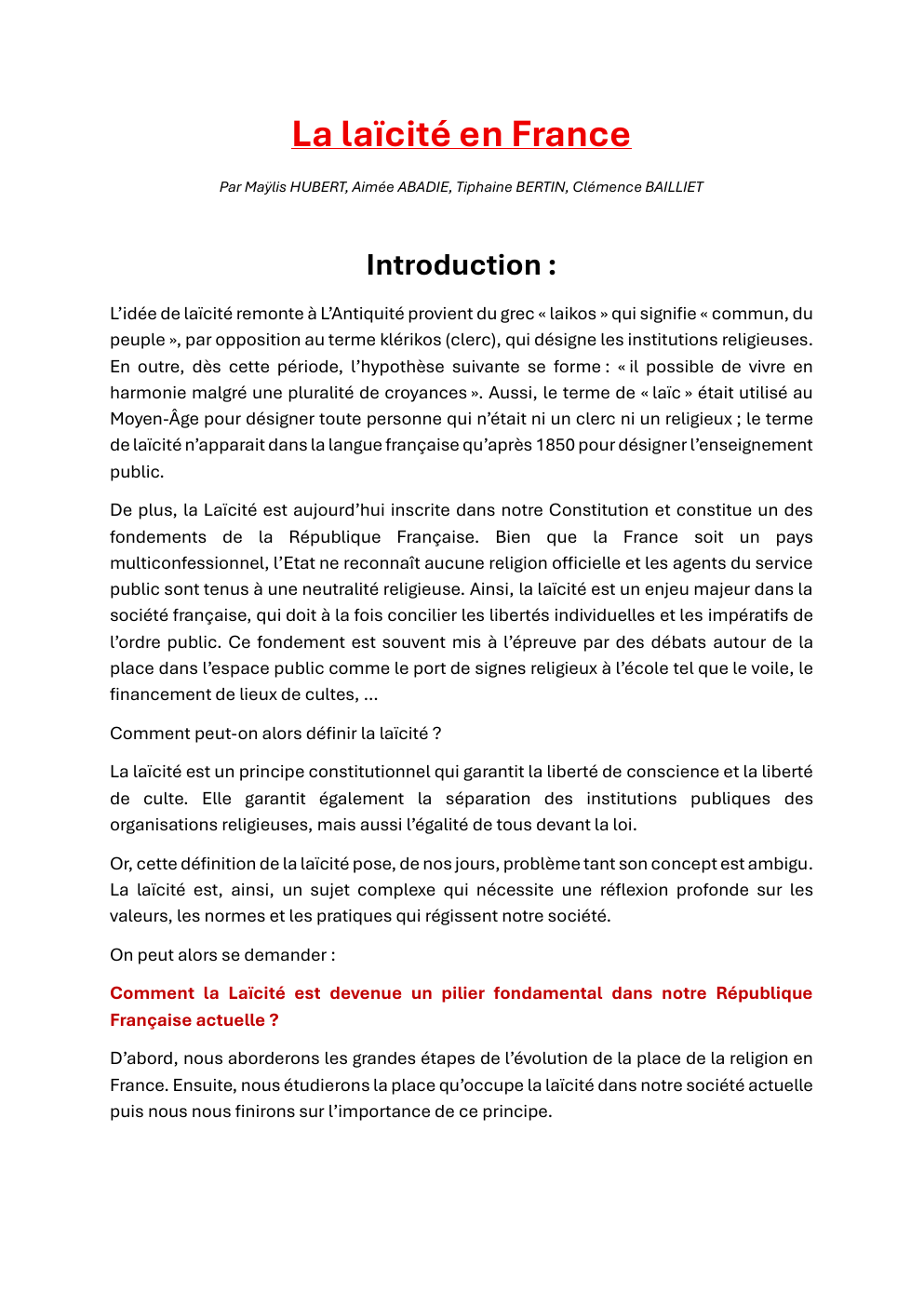 Prévisualisation du document La laicité en france