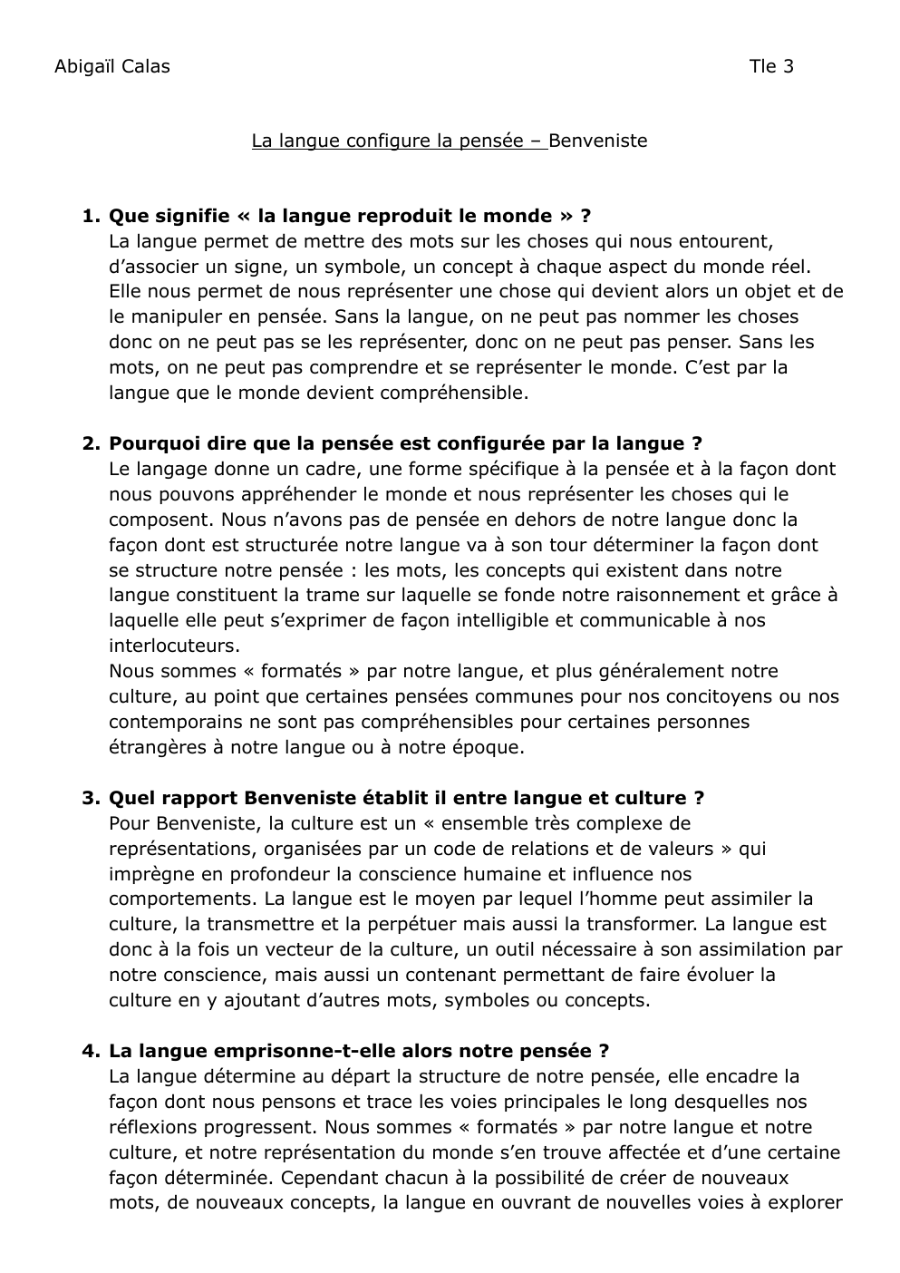 Prévisualisation du document La langue configure la pensée – Benveniste