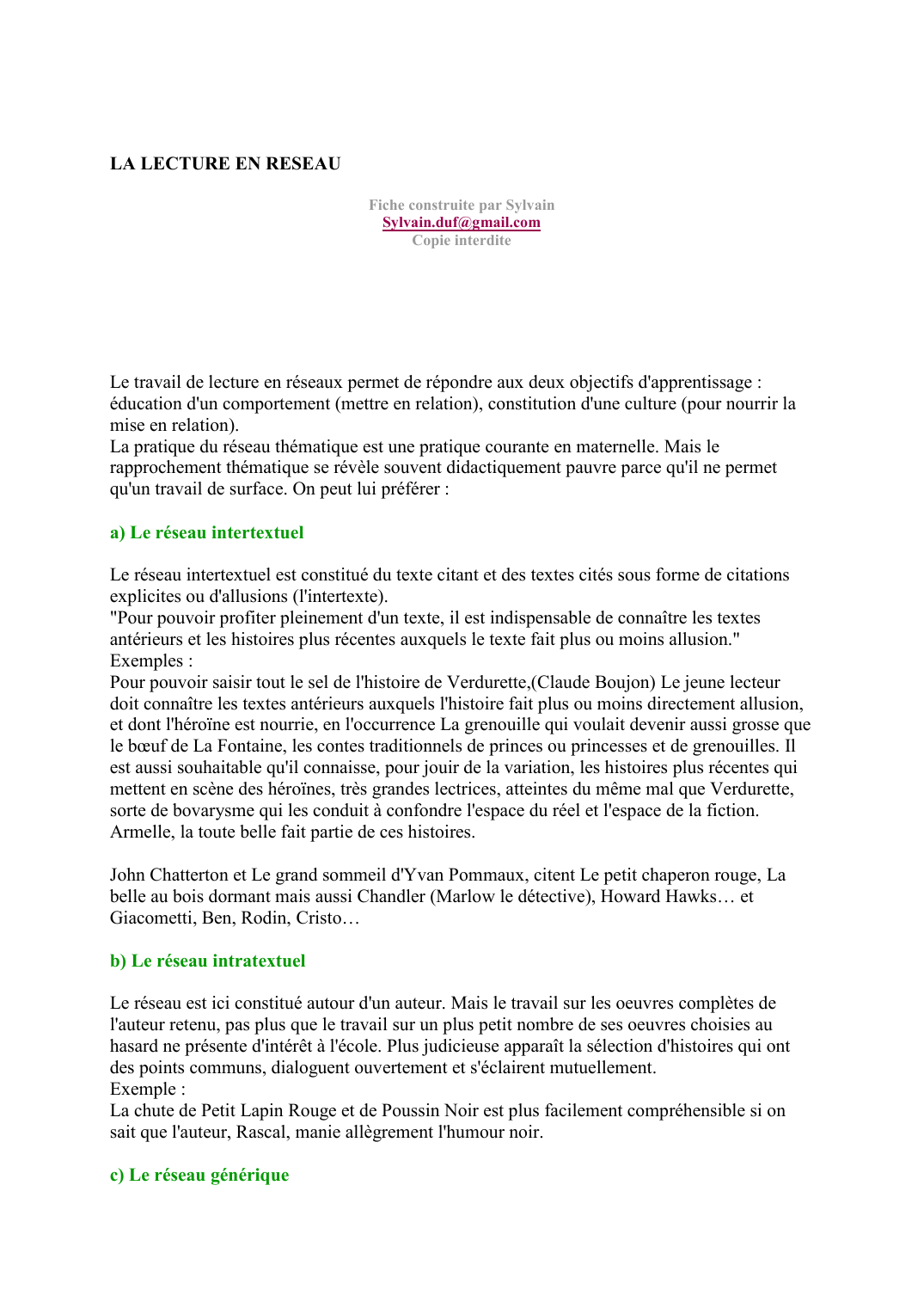 Prévisualisation du document LA LECTURE EN RESEAUFiche construite par SylvainSylvain.