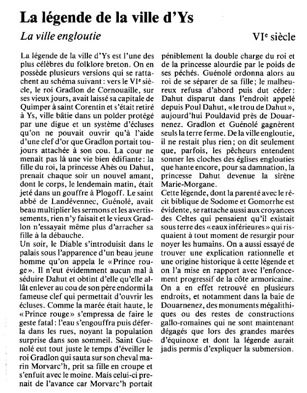 Prévisualisation du document La légende de la ville d'Ys	La ville engloutie	VIe siècle.