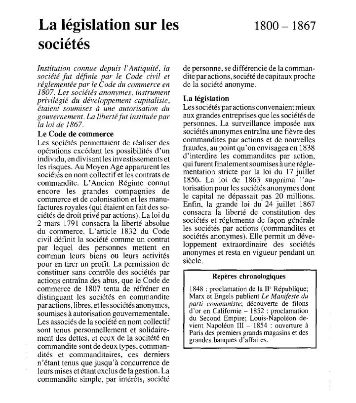 Prévisualisation du document La législation sur lessociétés.