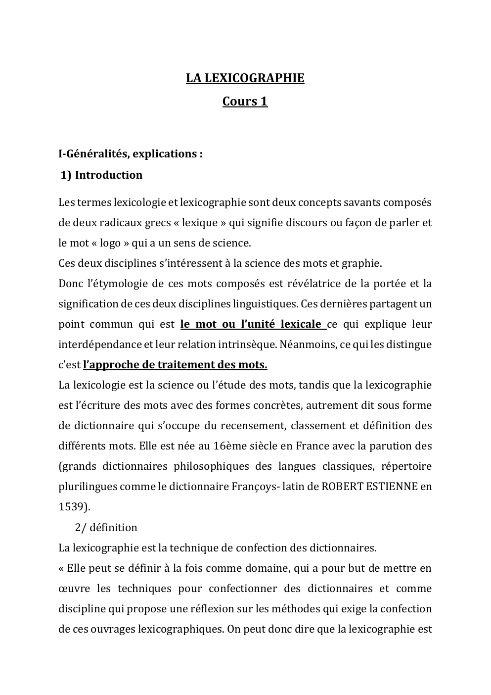 Prévisualisation du document LA LEXICOGRAPHIE Cours 1