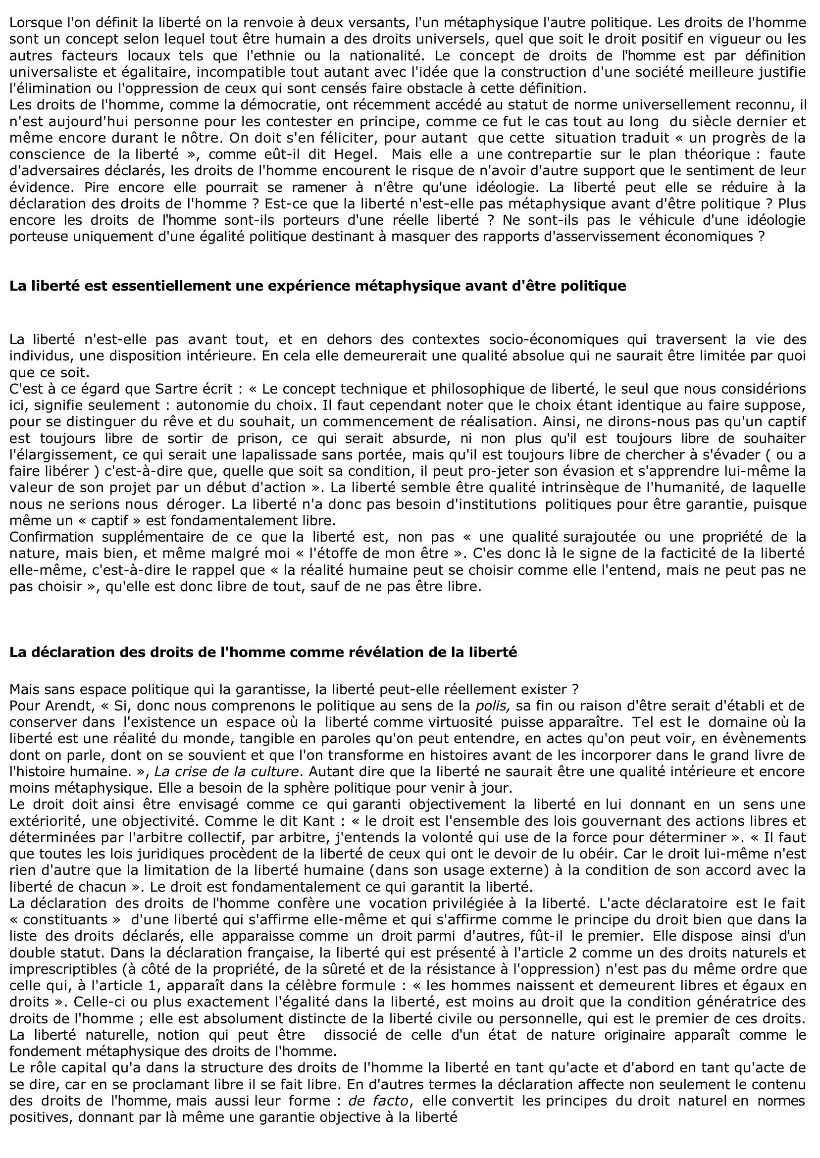 Prévisualisation du document La liberté se réduit-elle à une déclaration des droits de l'homme 	?