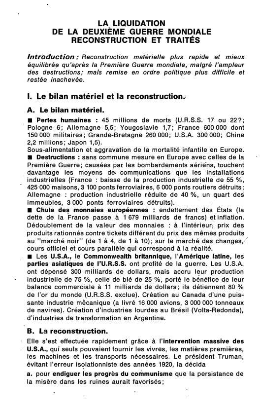 Prévisualisation du document LA LIQUIDATION DE LA DEUXIÈME GUERRE MONDIALE RECONSTRUCTION ET TRAITÉS