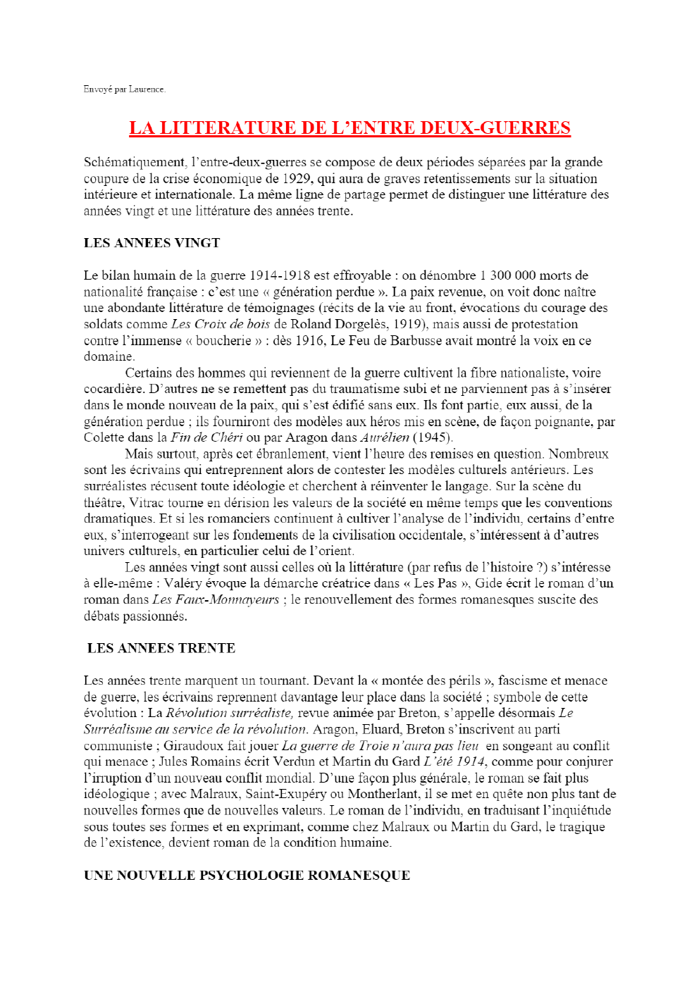 Prévisualisation du document LA LITTERATURE DE L'ENTRE DEUX GUERRES