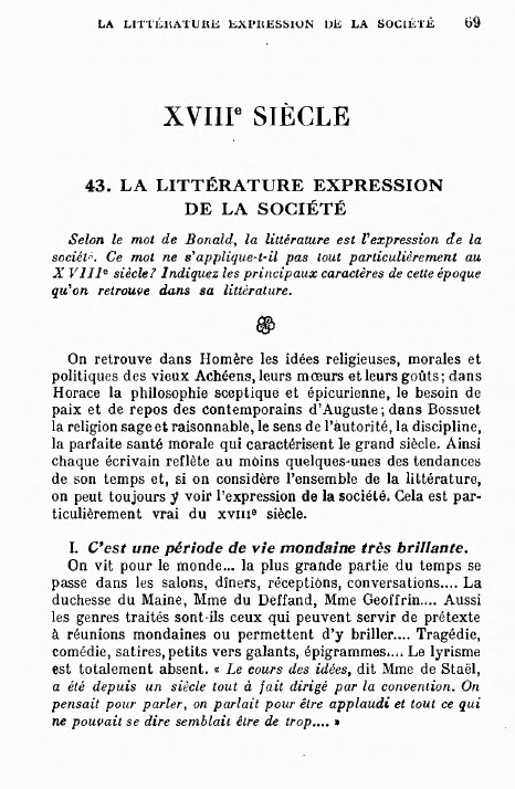 Prévisualisation du document LA LITTÉRATURE EXPRESSION DE LA SOCIÉTÉSelon le mot de Bonald, la littérature est l'expression de la société. Ce mot ne s'applique-t-il pas tout particulièrement au XVIIIe siècle?