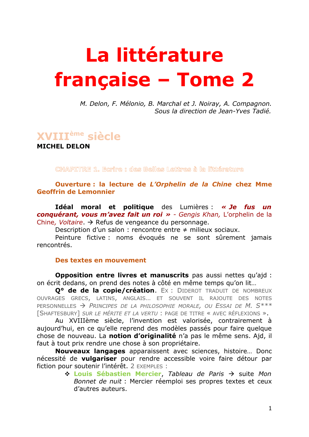 Prévisualisation du document La littérature française - Tome 2