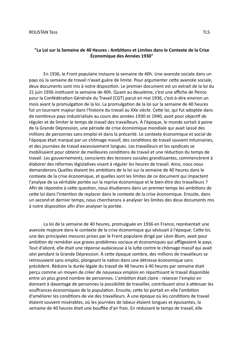 Prévisualisation du document "La Loi sur la Semaine de 40 Heures : Ambi6ons et Limites dans le Contexte de la Crise Économique des Années 1930"