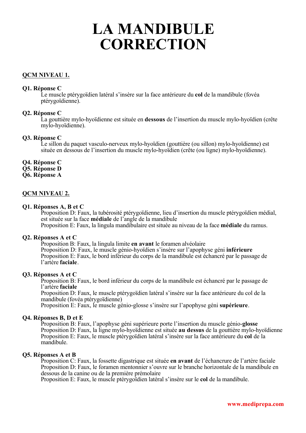 Prévisualisation du document LA MANDIBULECORRECTIONQCM NIVEAU 1.