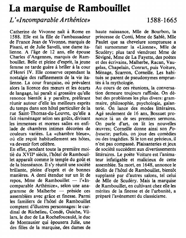 Prévisualisation du document La marquise de Rambouillet: L'«Incomparable Arthénice».