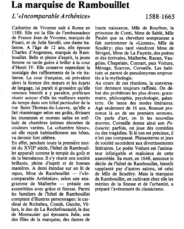 Prévisualisation du document La marquise de RambouilletL'«Incomparable Arthénice».