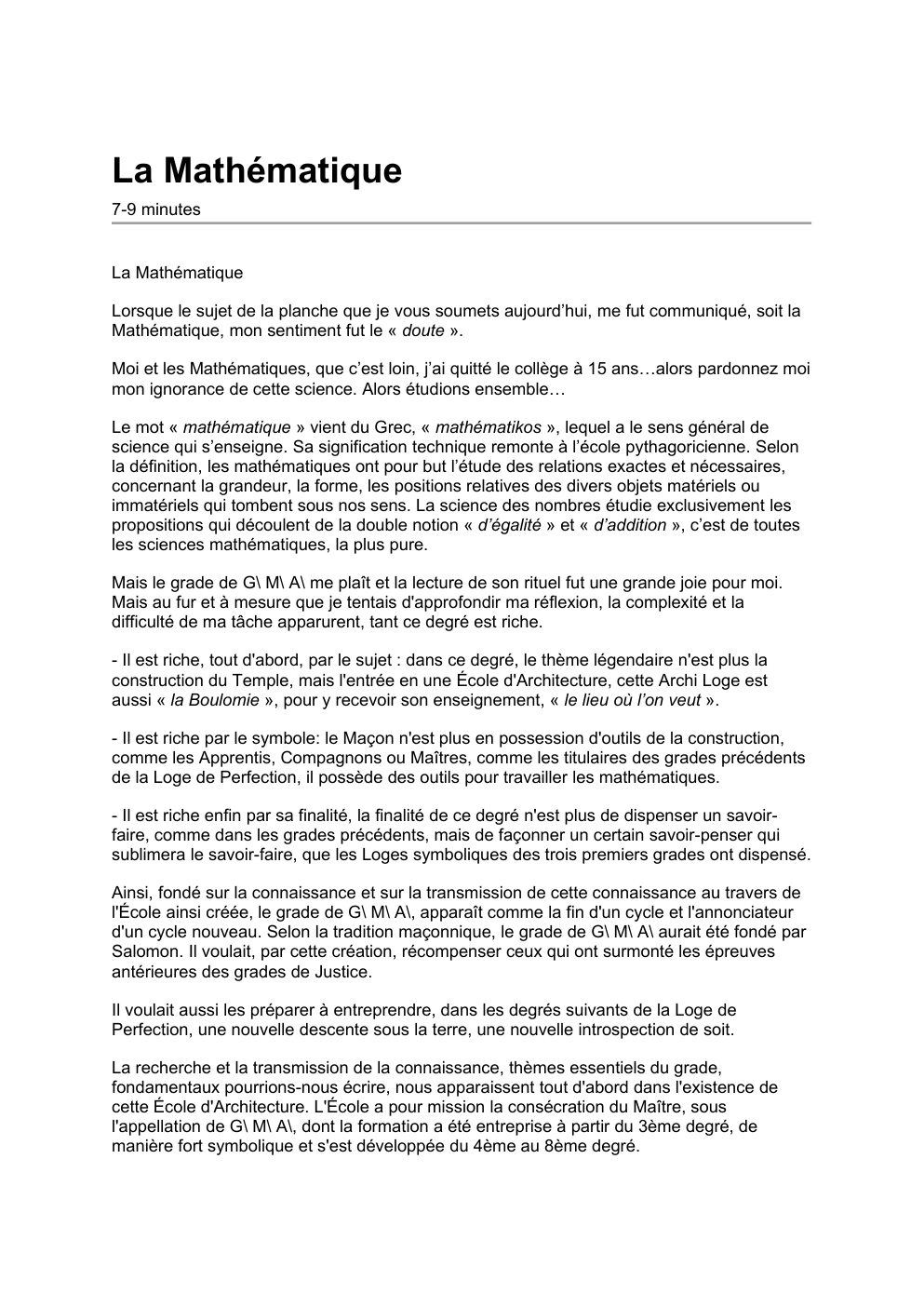 Prévisualisation du document La mathématique