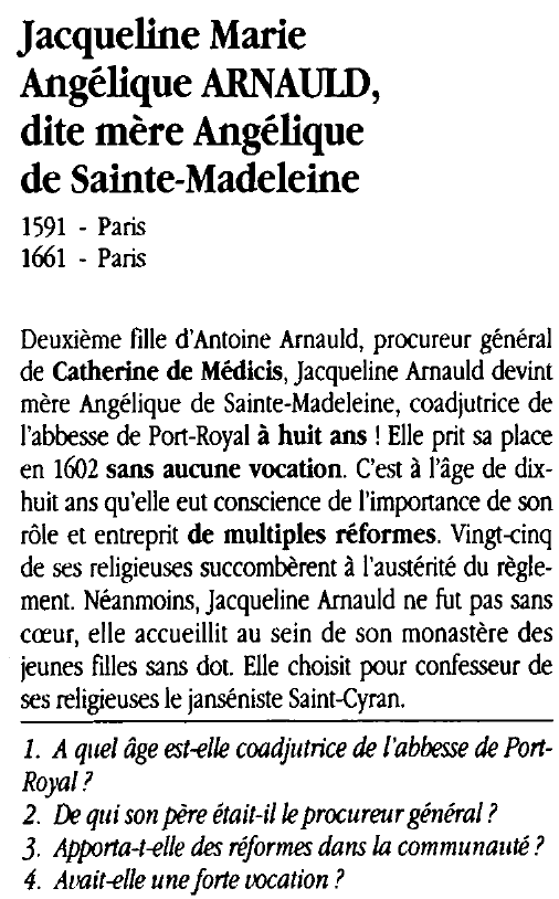 Prévisualisation du document La Mère Angélique Arnauld (1591-1661) - biographie