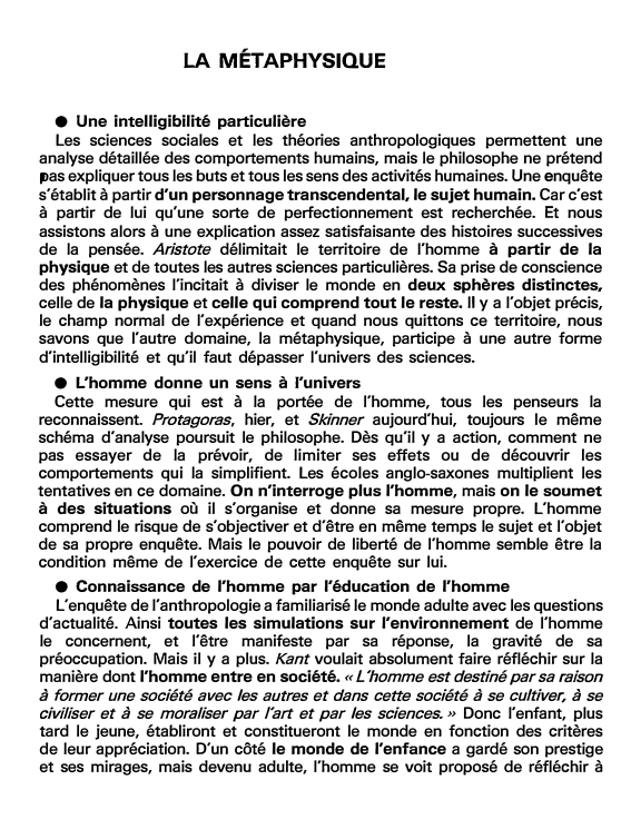Prévisualisation du document LA MÉTAPHYSIQUE (fiche bac)